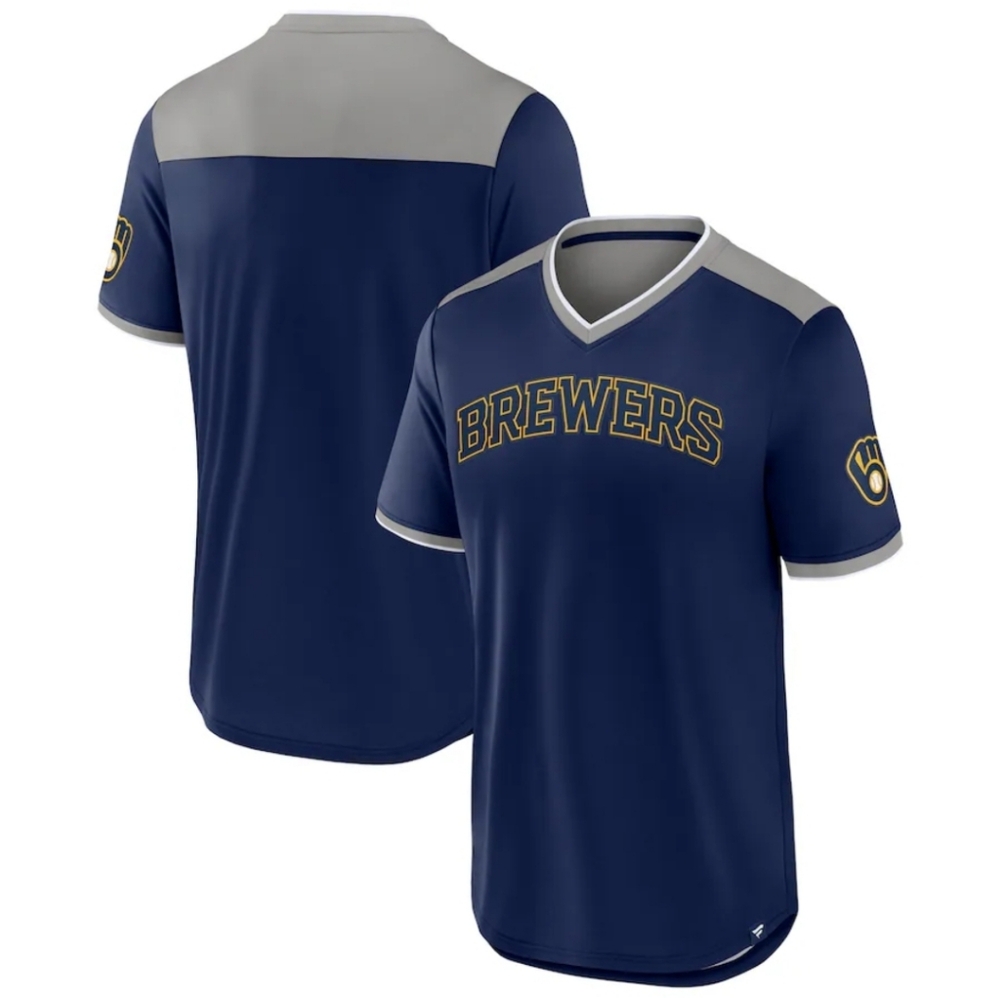Fanatics Milwaukee Brewers Baseball V-Neck Logo Jersey Embroidered Short Sleeve